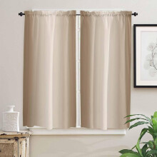 Rideaux kaki ombrés marron, 107 x 160 cm, style ferme, avec tringle.