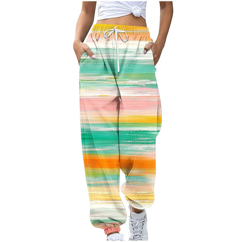 Women's Printed Drawstring Jogger Pants Color Blocked 1