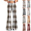 Women's Plaid Flared Pants with Drawstring Waist Beige XL 1