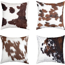 Lot de 4 housses de coussin Ă motif fourrure de vache, style western champĂŞtre