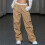 Women's High-Waist Cargo Work Pants Khaki M 3