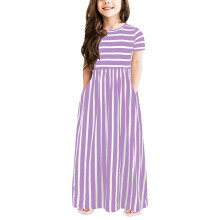 Toddler Girls Casual Dresses Short Sleeve Striped Print Dress Kids Baby Girls Summer Beach Dresses Clothes (Purple,100)