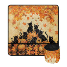 Black Cat Cross Stitch Mat with Pumpkin & Maple Leaf Design, Sewing Machine Carrying Pad w/ Pockets – Compatible with [Model]