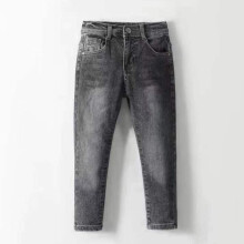 Pojkar Blå Denim Jeans Elastisk Midja Bomullsbyxor Vår och Höst Barn Enkla Casual Enfärgade Hela Byxor Jeans för Barn