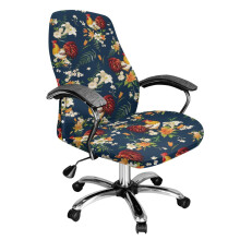 Dragonfly Flower Black Print Stretch Gaming Chair Cover, Dustproof Rotating Desk Chair Slipcover with Snap Button, Compatible with Universal Chairs