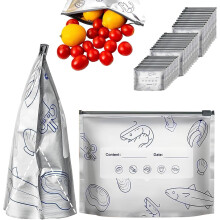 Aluminum Foil Bags, 30-Pc Reusable Sealable Stand-Up Bags (3 Sizes) with Labels & Zip Lock – for Veggies, Fruits, Meat