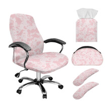 Pink Cow Print 5-Piece Office Chair Cover Set, Removable & Washable, Compatible with Standard Chairs
