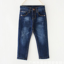 Boys' Blue Denim Jeans Elastic Waist Cotton Pants Spring And Autumn Children's Basic Casual Solid Full Length Pants Jeans for Kids