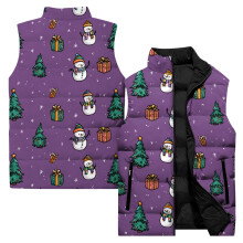 Ladies' Casual Fashion Sleeveless Christmas Printed Cotton Vest Jacket, Purple, Size XXL