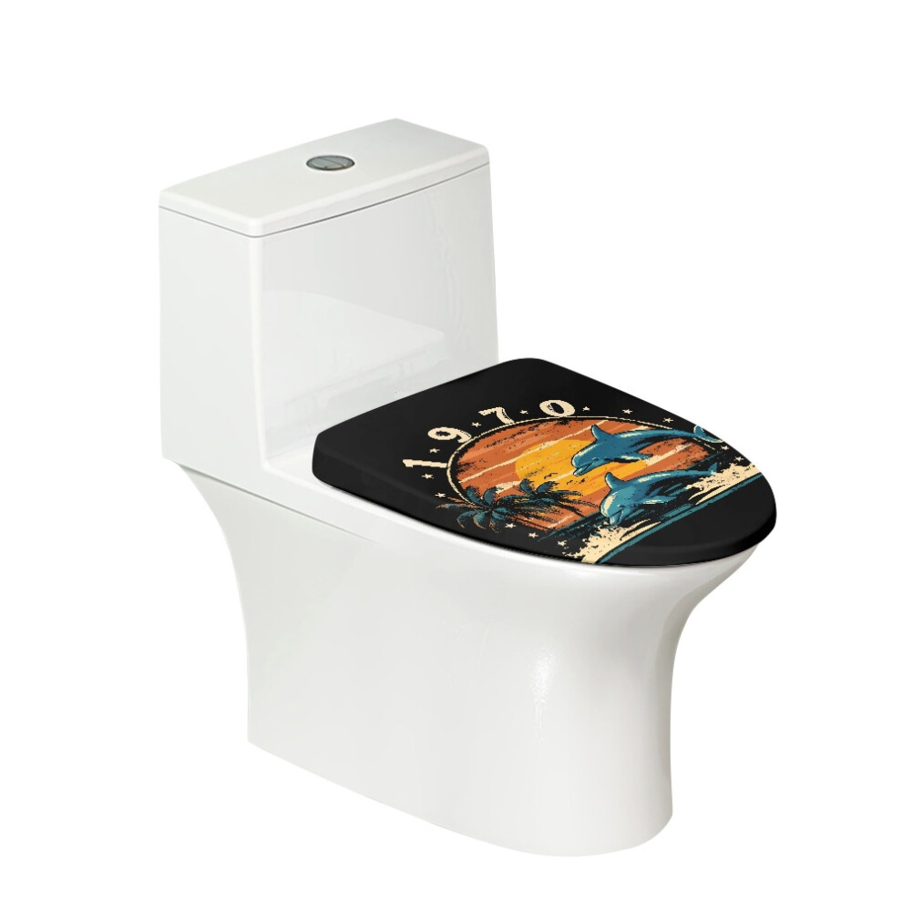 Sunset Dolphin Toilet Lid Cover Stretch Washable Round Oval 9178400907425