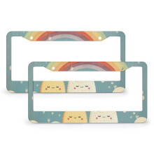 Cute Rainbow & Rain Cloud License Plate Frames (2 PCS), Metal Auto Decoration, Compatible with US Standard Plates