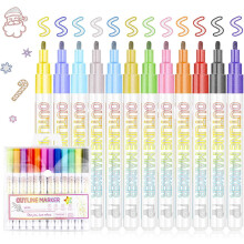 Doppellinien-Textmarker, glitzernde Metallic-Farbmarker für schwarzes Papier, Glitzer-Konturenstifte – kompatibel mit Scrapbooking-Materialien