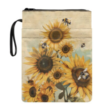 Sunflower Bee Polyester Bible Cover with Pocket – Compatible with Standard Size Bibles, Easy-Carry Book Case for Study & Commuting