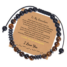 To My Son And Grandson Code Bracelet Natural Tiger'S Eye Bracelets Gift friendship bracelets for teen girls, 2PCS