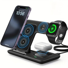 Sammenklappelig 3-i-1 trådløs opladningsstander til iPhone 15/14/13/12/11, iWatch-serien 9/8/7/6/SE/5/4/3/2/1, AirPods – Kompatibel med iPhone og