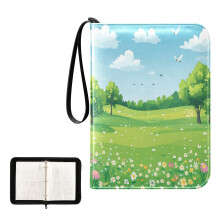 400 Pockets Trading Cards Album,Card Binder 4-Pocket, Cards Collector Album Holder Fits 400 cards with 50 removable sheets Green Meadow with Trees