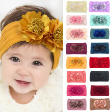 Baby Headband Two Big Flowers Seamless Soft Headdress Newborn Bandana Toddler Head Wrap Band Baby Accessories,Dark Yellow