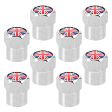 Stainless Steel Tire Valve Caps UK Flag Design 8 Pieces