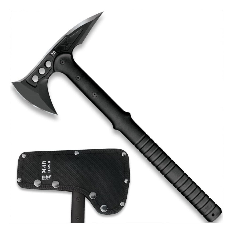 Tomahawk Military Axe - Black, 3Â¾" Stainless Steel Head, Piercing Spike, Nylon-Cord-Wrapped Fiberglass Handle, 15" | Compatible With Camping Gear 9482828649721