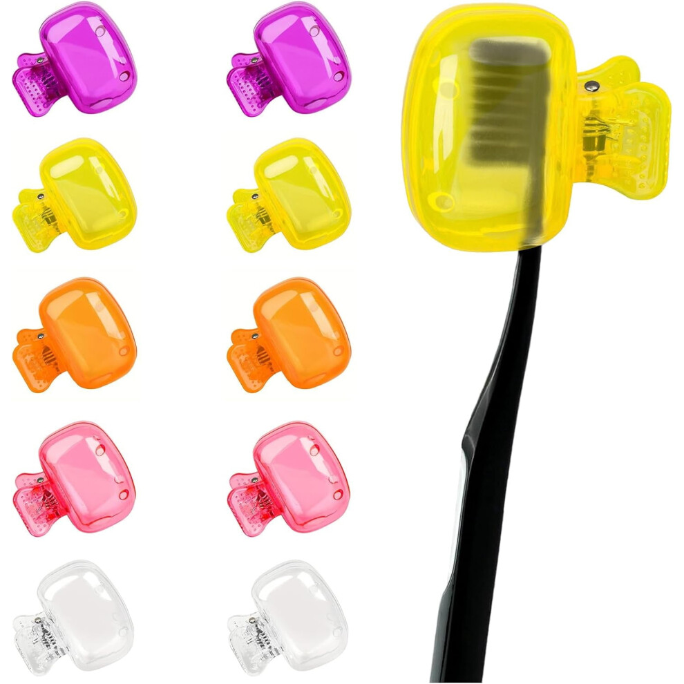 Pink/Purple/Orange 10Pcs Toothbrush Covers Â Travel Protector Cases With Plastic Clip, Compatible With Standard Brushes (/Yellow/Clear)
