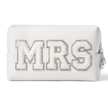 Grobro7MRS Cosmetische Tas met Letter Patch, Make-up Tas met Ritssluiting voor Moeder en Vriendin, Wit
