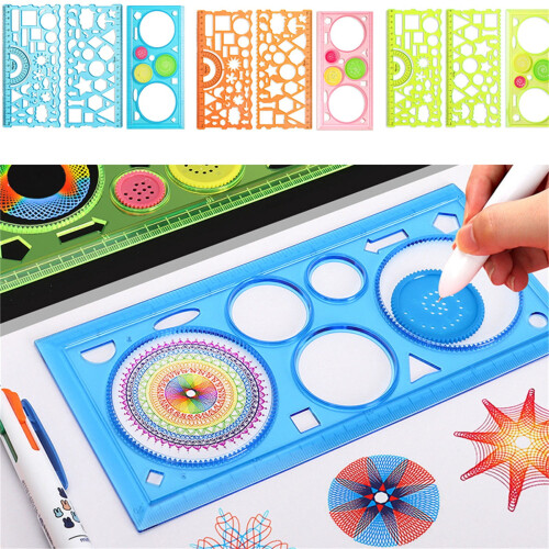 Kids Geometry Drawing Stencils Set Flowers Shapes Ruler 12