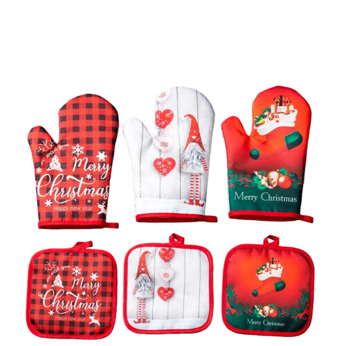 Kitchen Mitts+Mat,Christmas Gift Baking Insulated Gloves with mat /2 Set 1