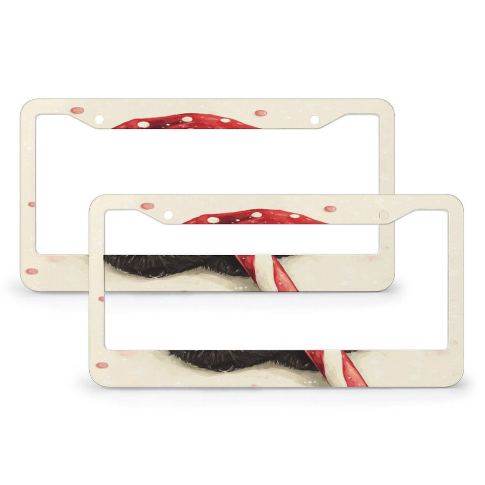 2Pcs Cat In Santa Hat License Plate Cover, Aluminum Car Tag Frame, Compatible With Standard Front Plates Black 9464372678525