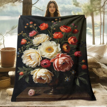 Flower-Print Cotton Flannel Blanket 150x200cm