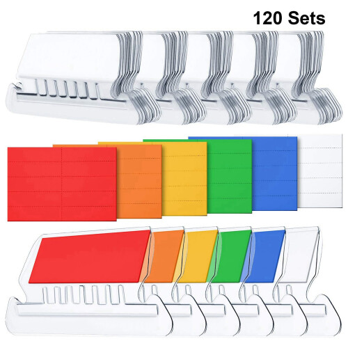 120 Sets File Document Tabs 2 Inch Hanging Folder Tabs and Multicolor Inserts for Quick Identification of Hanging Files 1