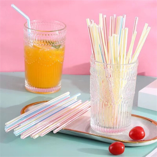 200PCS Summer Savings Under 5 Straws Disposable Plastic Drinking Straws Long Multi-Colored Striped Bedable 2