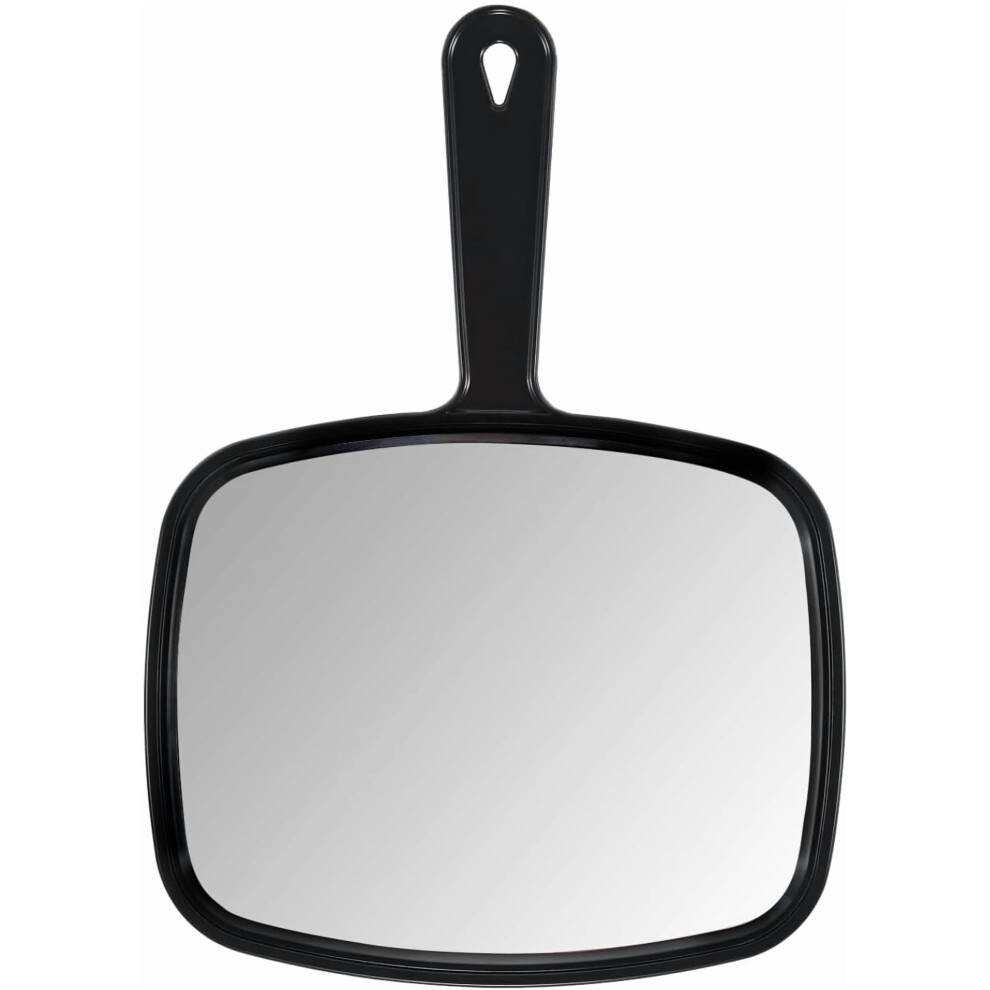 Black Hand Mirror, 10.3" L X 7.4" W Salon Barber Hairdressing Handheld Mirror With Handle, Square