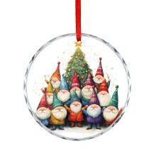 Crystal Glass Christmas Ornament with Gnome and Pine Tree