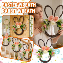 Corona de conejito de Pascua hecha a mano - Decoración colgante de flores artificiales para la puerta principal.