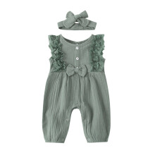 Baby Mädchen Stramplerkleid mit Schleife Leinen Baumwolle Grün 12-18 Monate