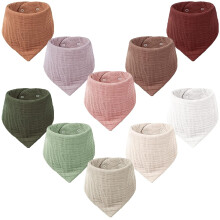 Muslinhaklappar, 10-pack babyhaklappar med bandana, dregel, 100 % bomull för unisex pojkar och flickor, set med 10 enfärgade färger, för