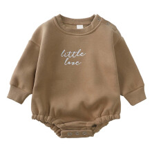 Baby Pige Dreng Bubble Romper3 6 9 12 18M Onesie Sweatshirt Langærmet Oversized Efterårsbody Kaffefarvet12-24Måneder