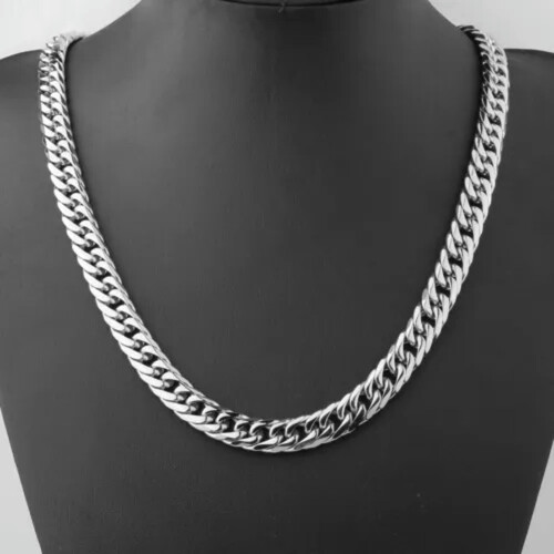 Colar e pulseira de aço inoxidável prateado pesado com elos tipo curb para homens, corrente de 7" a 40" (13 mm), comprimento de 32 polegadas ou 81 1