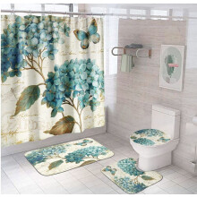 Floral 4-Piece Bathroom Set: Waterproof Shower Curtain + Anti-Slip Mat – Spring Decor, Compatible with American Farmhouse Style