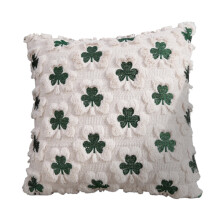 Decorative Square Throw Pillow Cover with Shamrock Pattern Soft Textured Fabric for Living Room Sofa Bed Couch Home Decor 17.717.7 inch