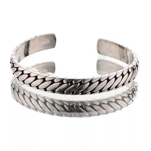 2pcs S925 Sterling Silver Open Bangle Personality Twisted Cuff Bracelet Men-default