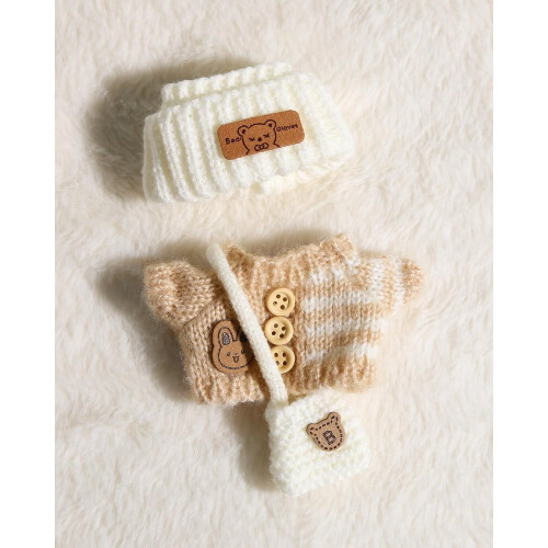 17cm Doll Outfits Kawaii Chic Button-Up Stripe Sweater Hat 1