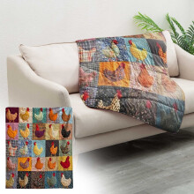 Flanellen deken met kippenprint, diverse schattige kippenmotieven, zachte en knusse plaid, veelzijdig voor op de bank of in bed, wooncadeau voor