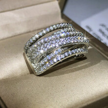 Silver Color Multi-Layer Rings for Women Full Paved CZ Stone Fashion Engagement Wedding Bands Accessories Jewelry