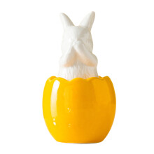 Yellow Easter Ceramic Eggshell Rabbit Ornament – Glazed Desktop Decoration & Holiday Gift, Compatible with Spring Celebrations