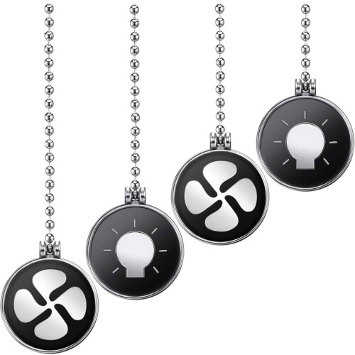 Ceiling Fan Pull Chain Set, 4Pcs Light Bulb and Fan Pattern Pull Chain Ceiling Fan Chain Extender with  Fan Chain