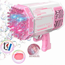 Bubble Machines for Kids, 69 Holes Bubble Blower Toys with Lights for Age 3+ Birthday Gifts-Red