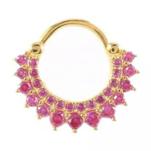 Single Daith Hoop Sterling Silver Helix Ring Cartilage Piercing Earring A4492-I - Gold with Fuchsia Stone