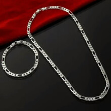 925 Sterling Silver 4mm Chain Set Bracelet & Necklace Jewelry For Men And Women-75CM & 20CM