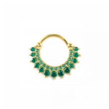Single Daith Hoop Sterling Silver Helix Ring Cartilage Piercing Earring A4492-G - Gold with Green Stone